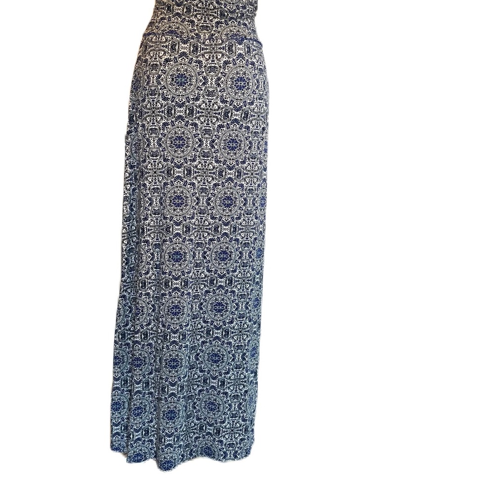 Cynthia Rowley Blue, White & Black Print High Waist Maxi Skirt Small